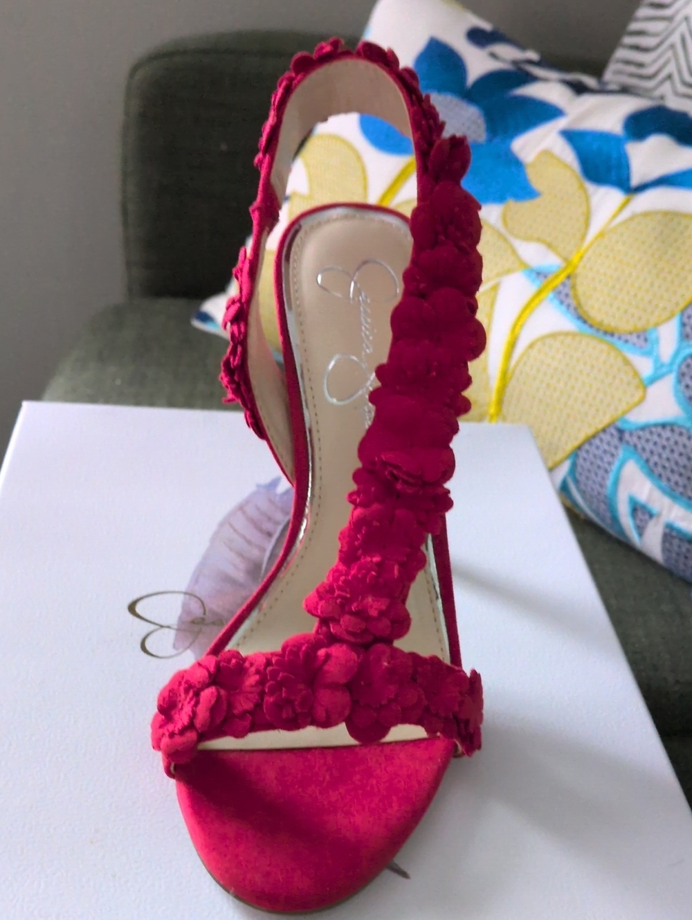 Jessica Simpson Red Floral Applique Slingback Heel